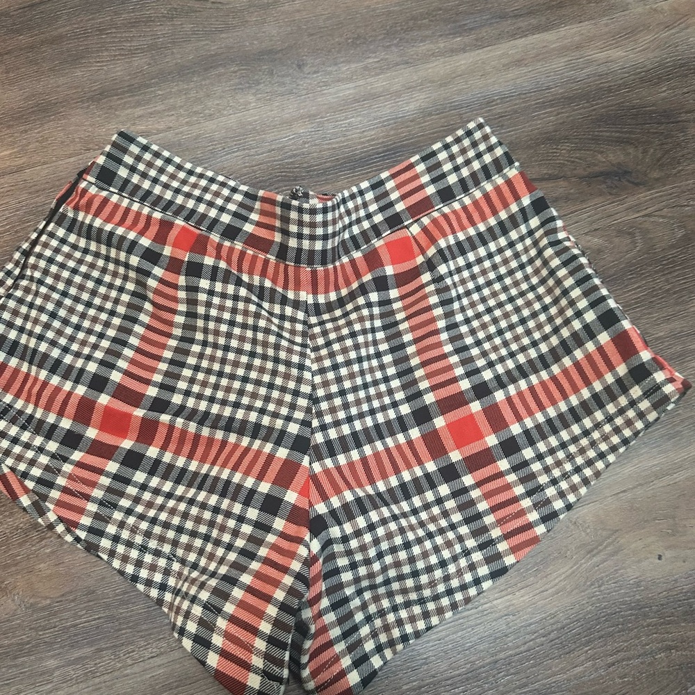 Free People Red and Black High Waist Plaid Shorts